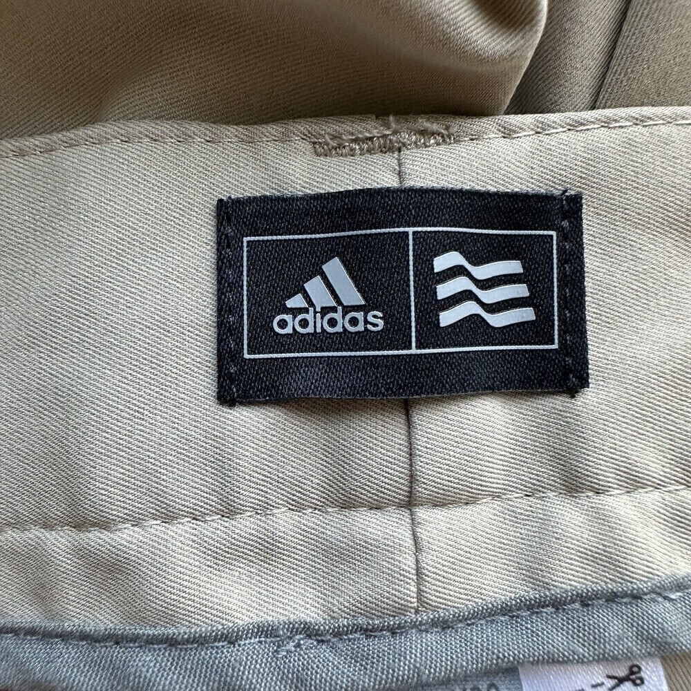 Adidas Golf Pants Mens 34 Beige Performance Stretch 3-Stripe Flat Front Chinos - Picture 14 of 16